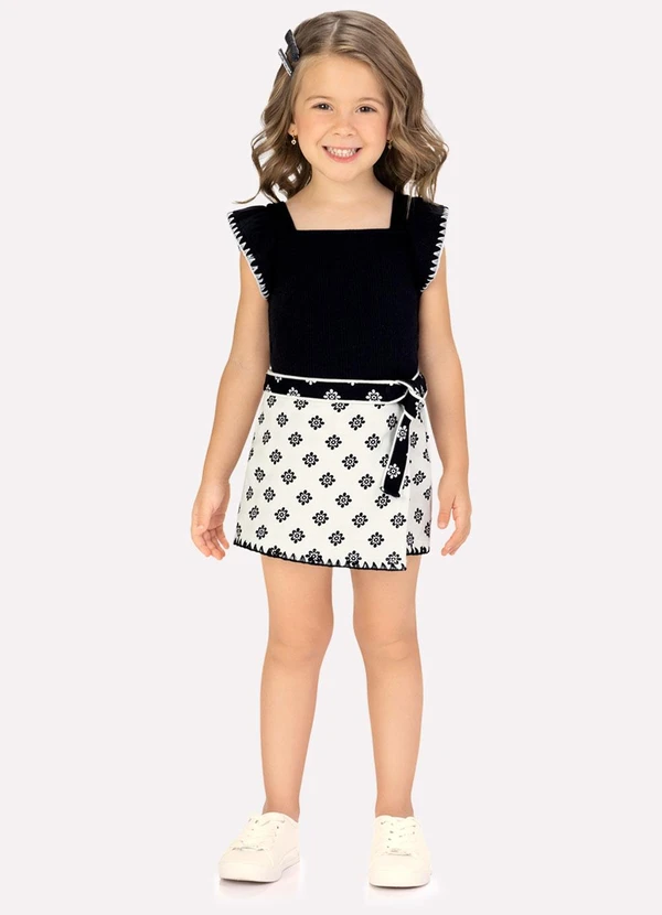 Milon - Conjunto Infantil Menina Flores Preto