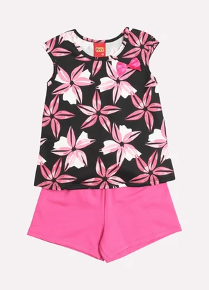 Kyly - Conjunto Infantil Menina Flores Preto - KYLY