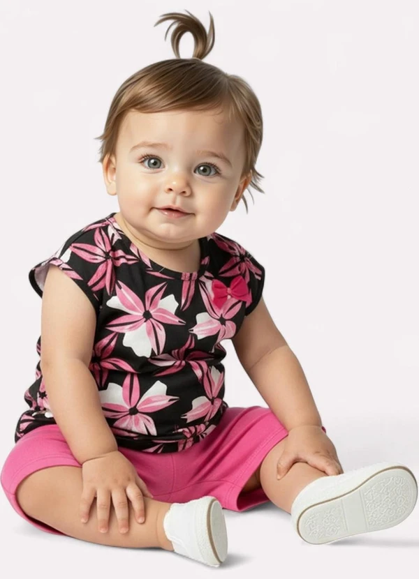 Kyly - Conjunto Infantil Menina Flores Preto