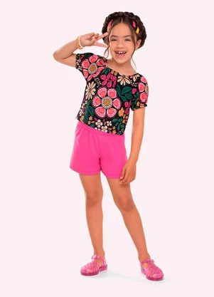 Nanai - Conjunto Infantil Menina Flores Preto - NANAI