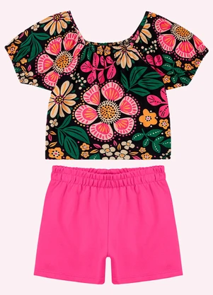 Nanai - Conjunto Infantil Menina Flores Preto - NANAI