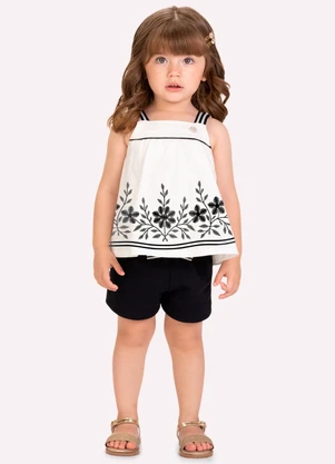 Milon - Conjunto Infantil Menina Flores Preto - MILON
