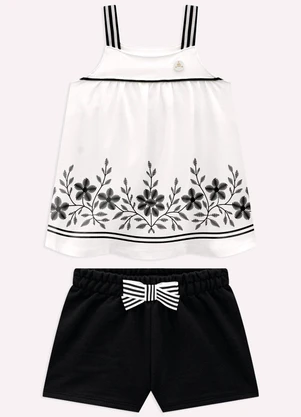 Milon - Conjunto Infantil Menina Flores Preto - MILON