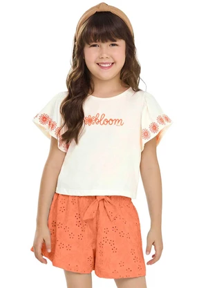 Elian - Conjunto Infantil Menina Flores Relevo Bege - ELIAN