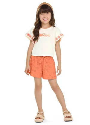 Elian - Conjunto Infantil Menina Flores Relevo Bege - ELIAN