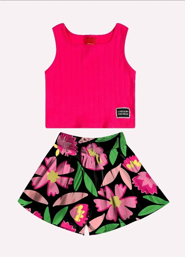 Kyly - Conjunto Infantil Menina Flores Rosa