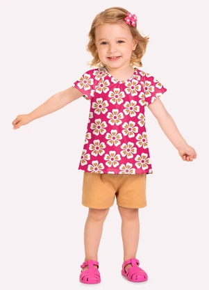 Kyly - Conjunto Infantil Menina Flores Rosa - KYLY