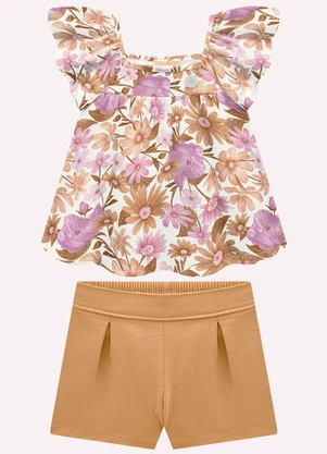 Milon - Conjunto Infantil Menina Flores Roxo - MILON