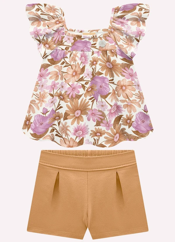 Milon - Conjunto Infantil Menina Flores Roxo