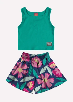 Kyly - Conjunto Infantil Menina Flores Verde - KYLY