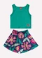 Kyly - Conjunto Infantil Menina Flores Rosa - variação: Verde