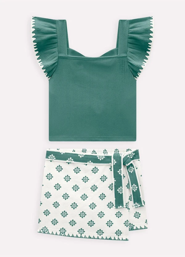Milon - Conjunto Infantil Menina Flores Verde