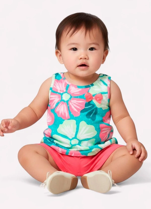 Kyly - Conjunto Infantil Menina Flores Verde