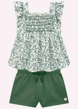Milon - Conjunto Infantil Menina Flores Verde - MILON