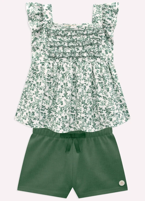 Milon - Conjunto Infantil Menina Flores Verde
