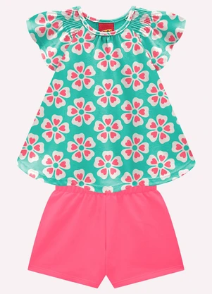 Kyly - Conjunto Infantil Menina Flores Verde - KYLY