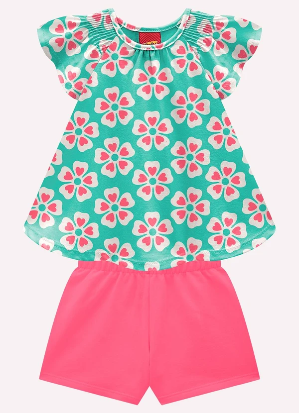 Kyly - Conjunto Infantil Menina Flores Verde