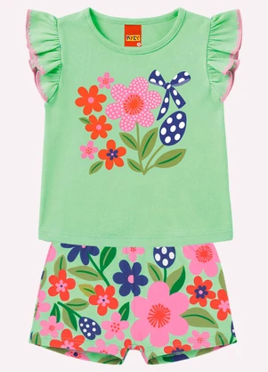Kyly - Conjunto Infantil Menina Flores Verde - KYLY