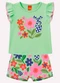 Kyly - Conjunto Infantil Menina Flores Branco - variação: Verde