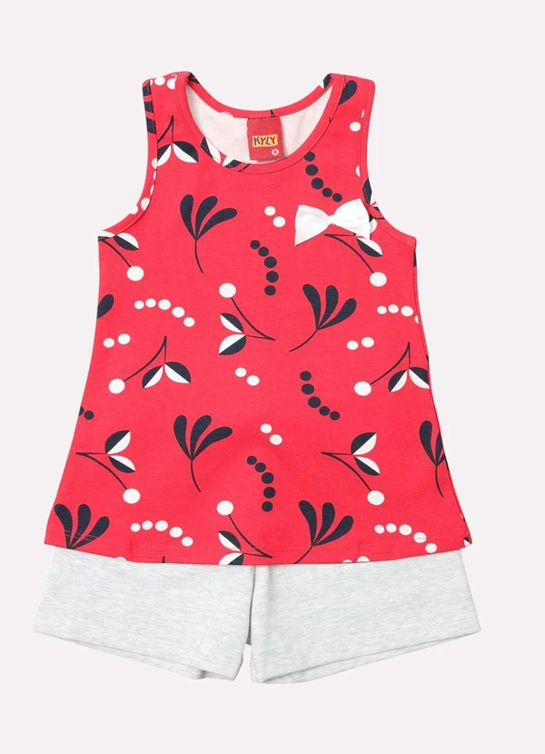 Kyly - Conjunto Infantil Menina Flores Vermelho