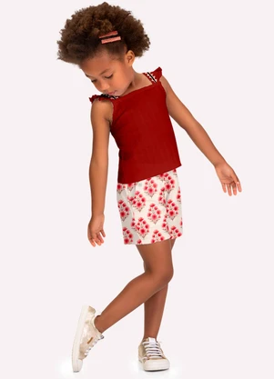 Milon - Conjunto Infantil Menina Flores Vermelho - MILON