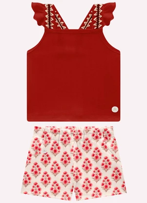 Milon - Conjunto Infantil Menina Flores Vermelho - MILON