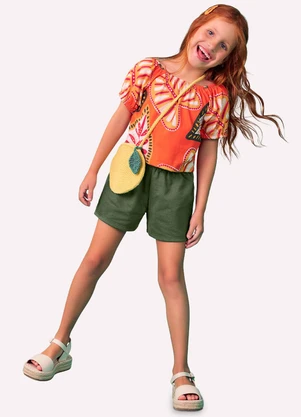 Nanai - Conjunto Infantil Menina Folhagem Laranja - NANAI
