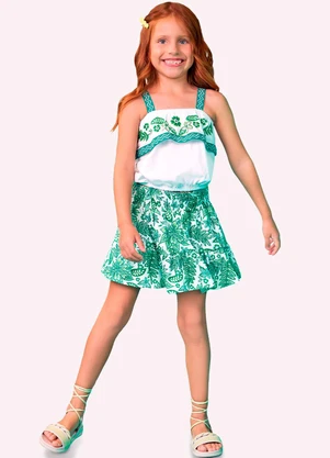 Conjunto Infantil Menina Folhagem Nanai (Branco) - NANAI