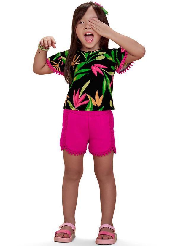 Nanai - Conjunto Infantil Menina Folhagem Preto