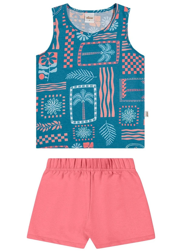 Elian - Conjunto Infantil Menina Folhagem Tropical Azul 1