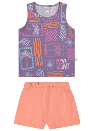 Elian - Conjunto Infantil Menina Folhagem Tropical Roxo - ELIAN