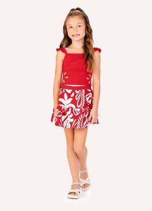 Kyly - Conjunto Infantil Menina Folhagem Vermelho - KYLY