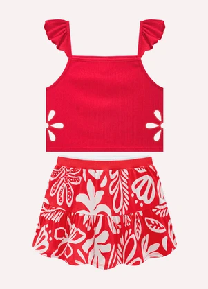 Kyly - Conjunto Infantil Menina Folhagem Vermelho - KYLY
