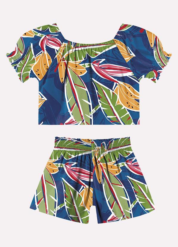 Nanai - Conjunto Infantil Menina FolhagensAzul