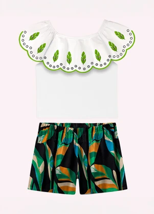 Nanai - Conjunto Infantil Menina Folhagens Branco - NANAI