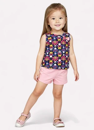 Kyly - Conjunto Infantil Menina Folhas Azul - KYLY