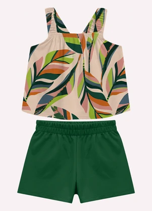 Nanai - Conjunto Infantil Menina Folhas Bege - NANAI