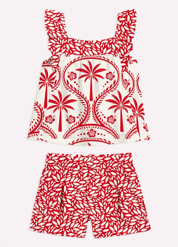 Nanai - Conjunto Infantil Menina Folhas Branco