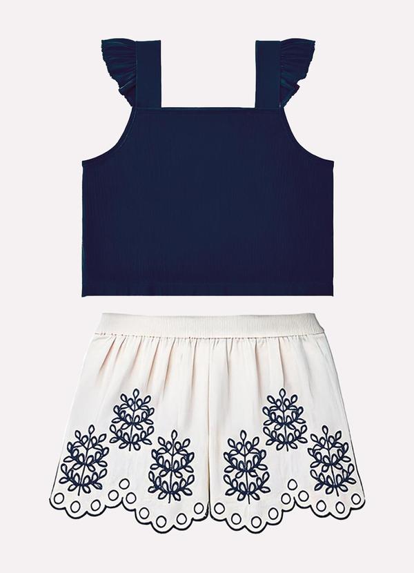 Milon - Conjunto Infantil Menina Folhas Marinho