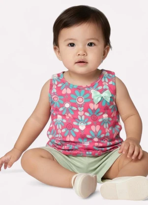 Kyly - Conjunto Infantil Menina Folhas Rosa - KYLY