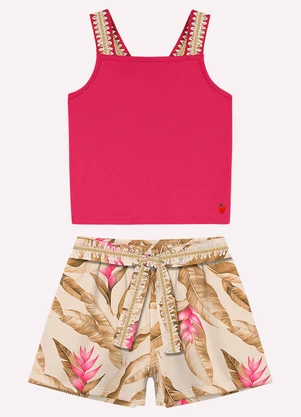 Nanai - Conjunto Infantil Menina Folhas Rosa - NANAI