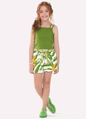 Nanai - Conjunto Infantil Menina Folhas Verde - NANAI