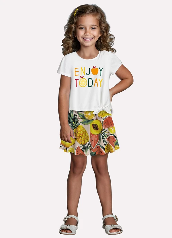 Kyly - Conjunto Infantil Menina Frutas Branco