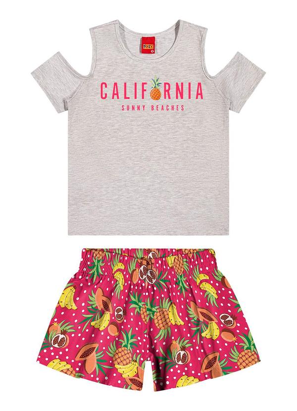 Kyly - Conjunto Infantil Menina Frutas Cinza