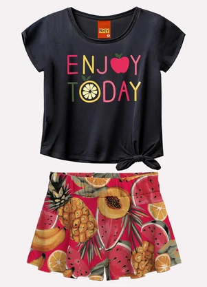 Kyly - Conjunto Infantil Menina Frutas Preto - KYLY