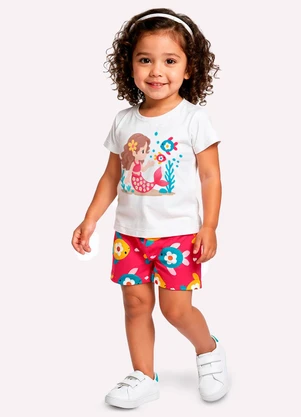 Kyly - Conjunto Infantil Menina Fundo do Mar Branco - KYLY