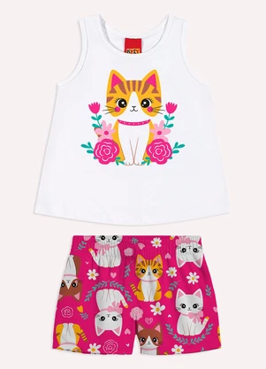 Kyly - Conjunto Infantil Menina Gatinha Branco - KYLY