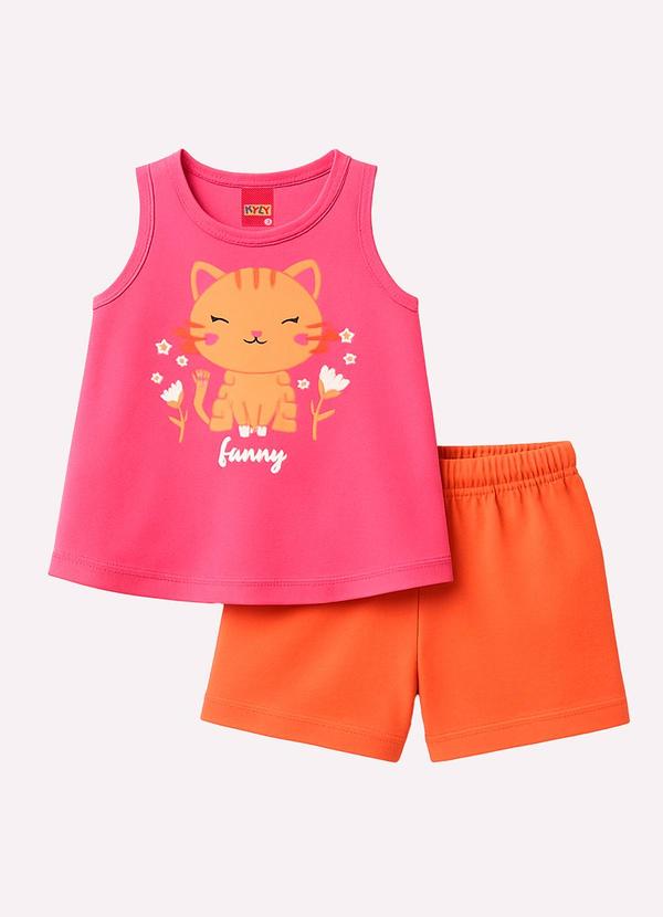 Kyly - Conjunto Infantil Menina Gatinho Laranja