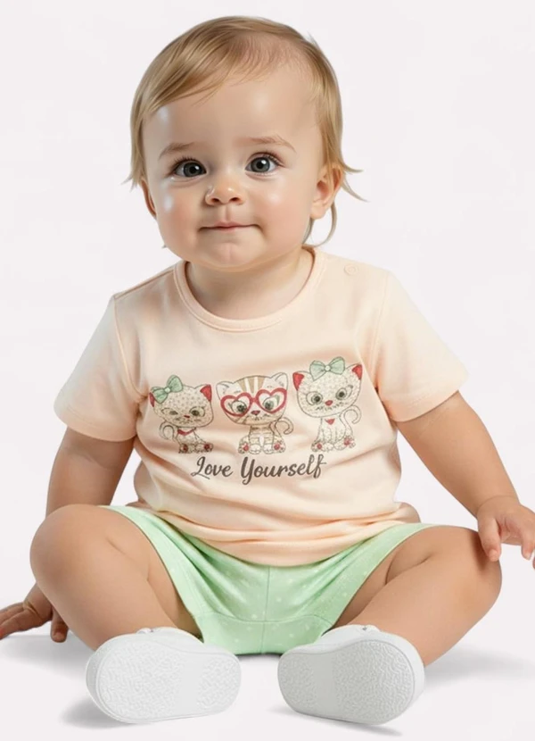 Kyly - Conjunto Infantil Menina Gatinho Laranja