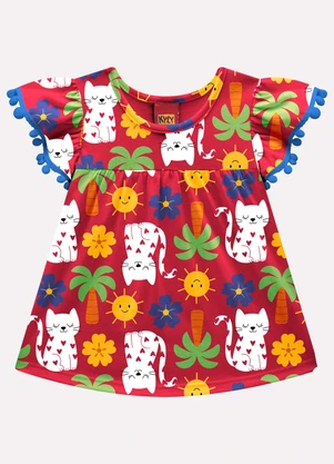 Kyly - Conjunto Infantil Menina Gatinhos Vermelho - KYLY